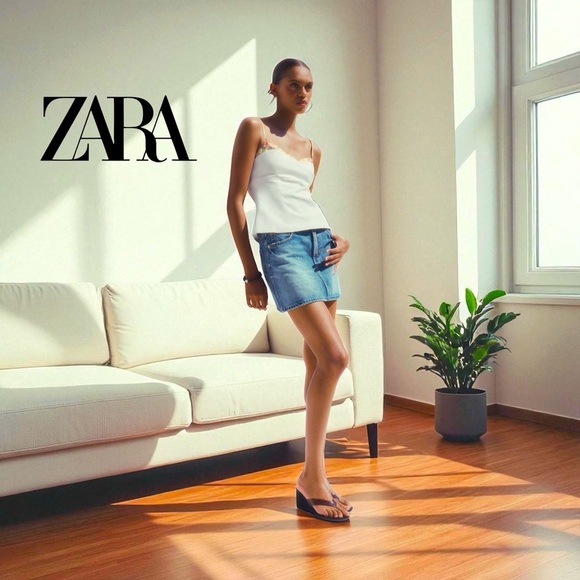 ZARA Denim Mini Skirt, Size Small, Blue - Picture 1 of 10